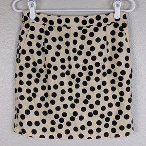 J Crew Black Cream Polka Dot Woven Mini Skirt